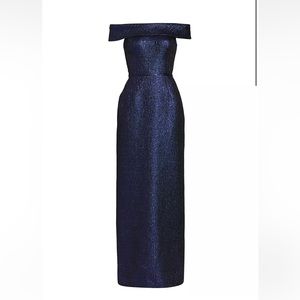 Teri Jon by Rickie Freeman Off-The-Shoulder Metallic Jacquard Gown